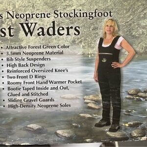 Women’s Neoprene Stockingfoot Waders Green Fly Fishing Bibs 34” Chest 5-9 Foot